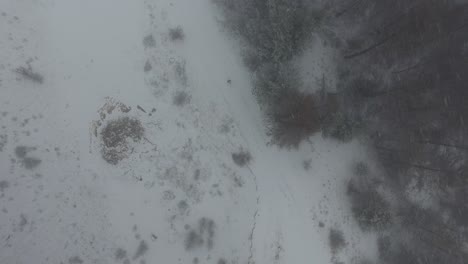 Vista-Aérea-De-Un-Hombre-Caminando-En-Una-Tormenta-De-Nieve.
